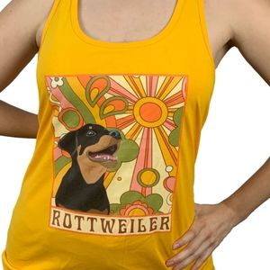 Trippy Rotty Rottweiler Dog Breed Gold Scoop Neck Tank Top Racerback Retro Funky